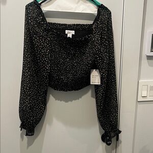 Japna Black Blouse with brown flowers